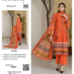 lawn embroidered 3 piece