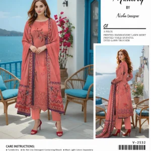 lawn embroidered 3 piece