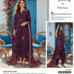 lawn embroidered 3 piece