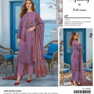 lawn embroidered 3 piece