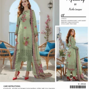 lawn embroidered 3 piece