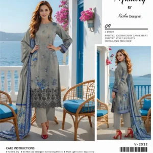 lawn embroidered 3 piece