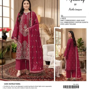 lawn embroidered 3 piece