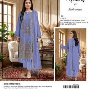 lawn embroidered 3 piece