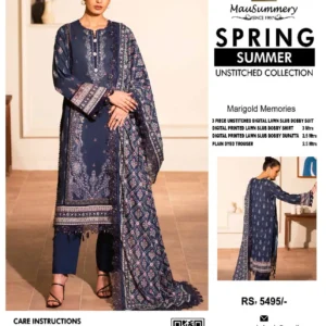 Mausummery Royal Blue Printed Lawn 3 Piece Unstitched Suit