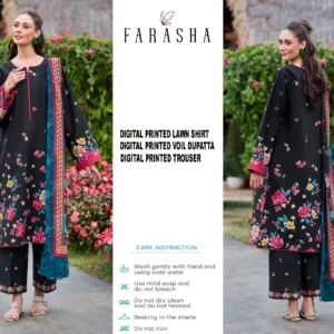 FARASHA Printed Lawn 3 Piece Suit 2026
