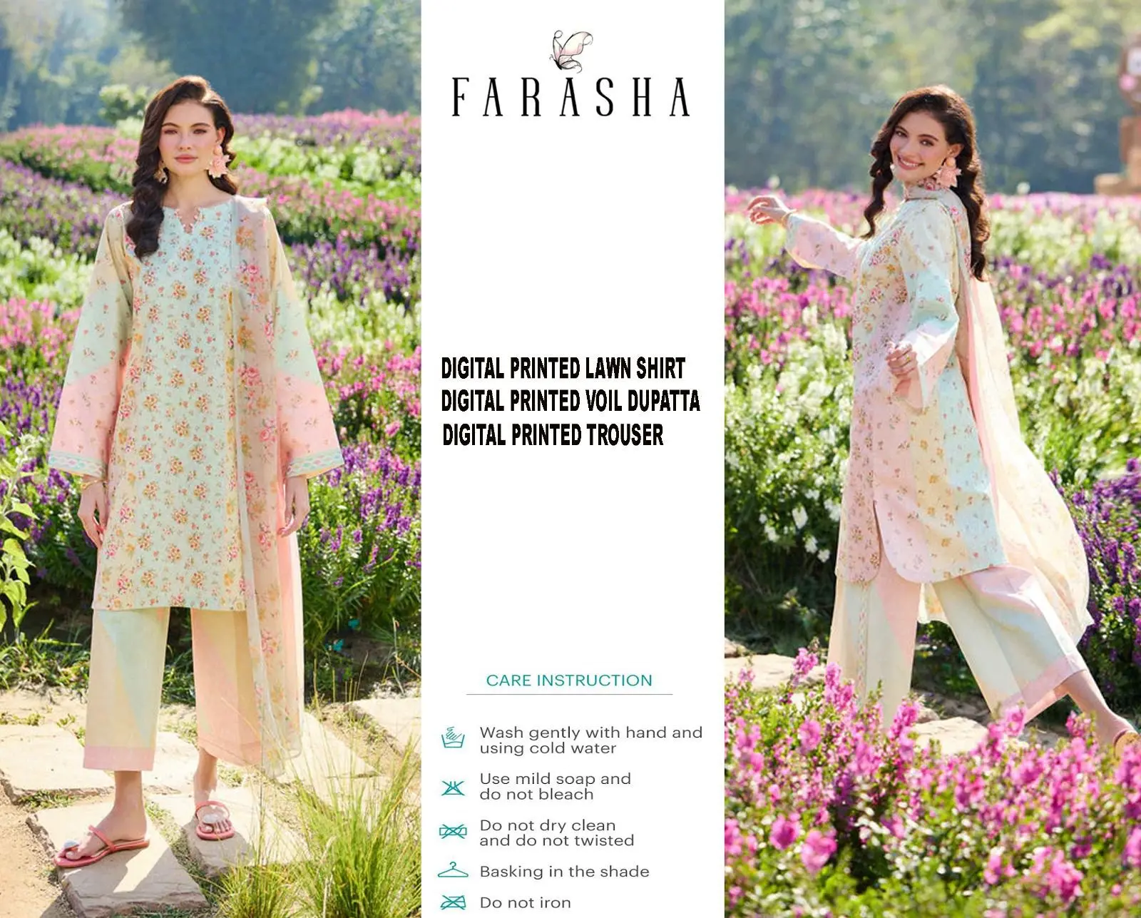 FARASHA Printed Lawn 3 Piece Suit 2026