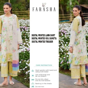 FARASHA Printed Lawn 3 Piece Suit 2026