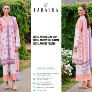 FARASHA Printed Lawn 3 Piece Suit 2026