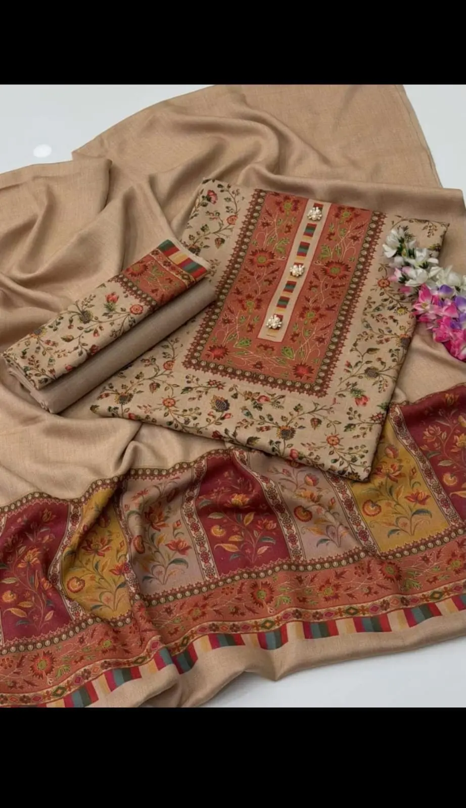 Pure Pashmina Qalamkaari 3 Piece Suit 2026
