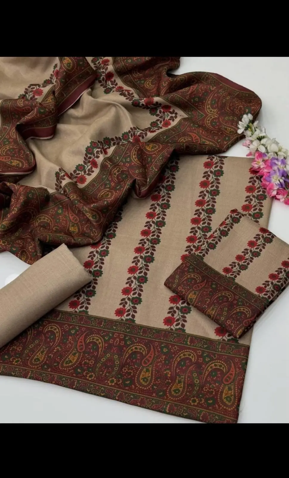 Pure Pashmina Qalamkaari 3 Piece Suit 2026