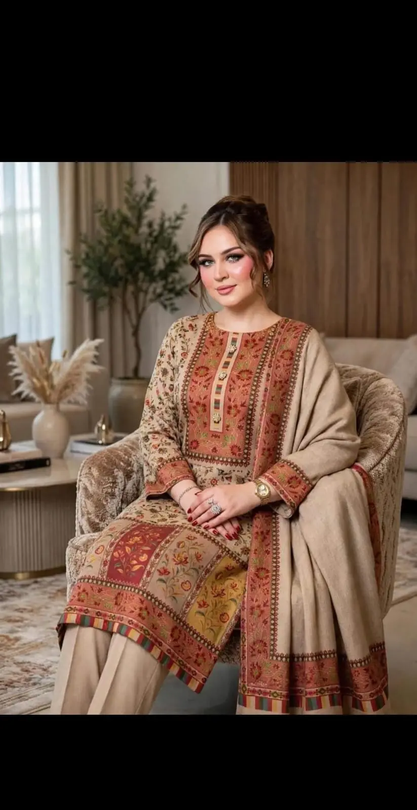 Pure Pashmina Qalamkaari 3 Piece Suit 2026